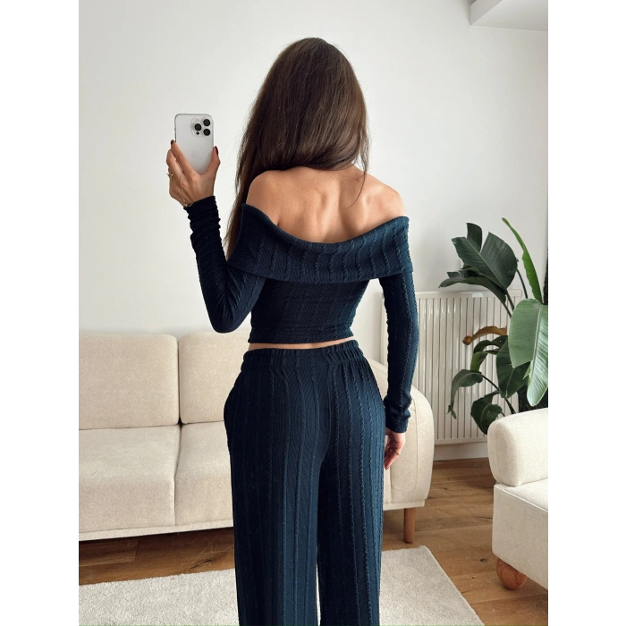 Fitilli Madonna Crop & Pantolon Takım - LACİVERT
