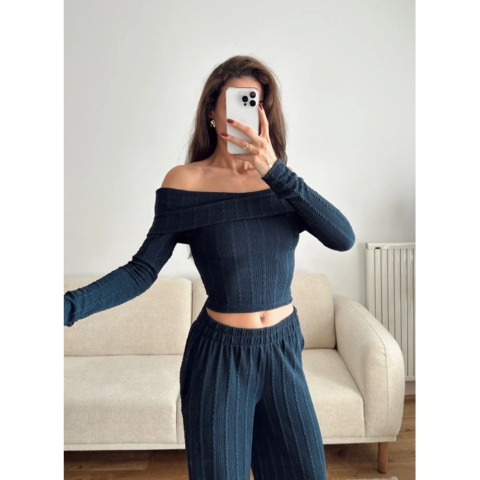 Fitilli Madonna Crop & Pantolon Takım - LACİVERT