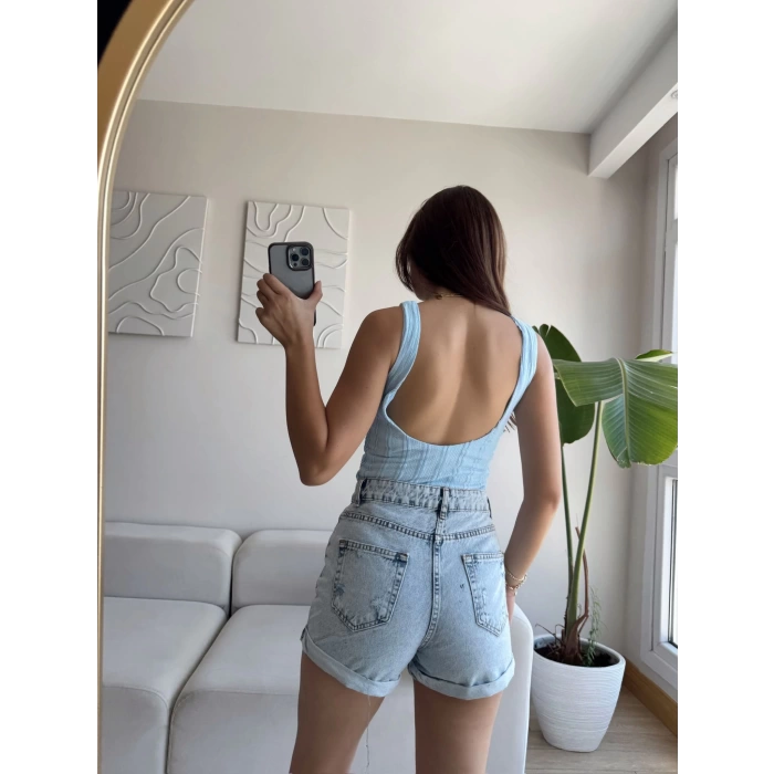 Fitilli Sırt Oval Crop - MAVİ