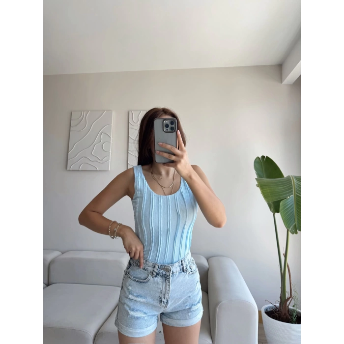 Fitilli Sırt Oval Crop - MAVİ