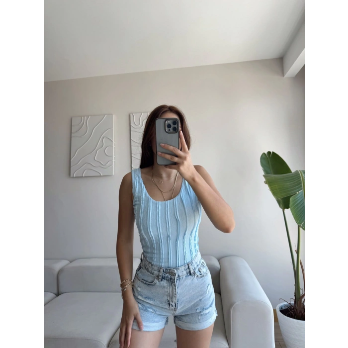 Fitilli Sırt Oval Crop - MAVİ