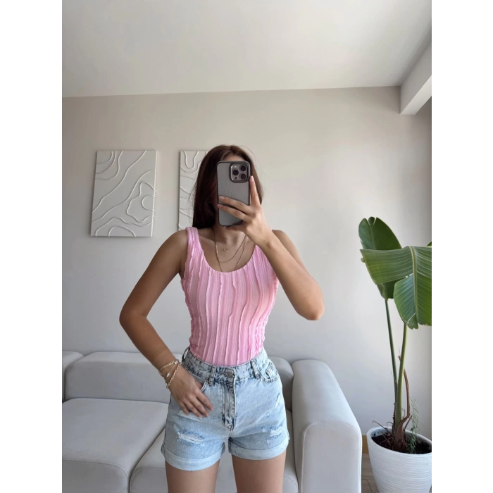 Fitilli Sırt Oval Crop - PEMBE