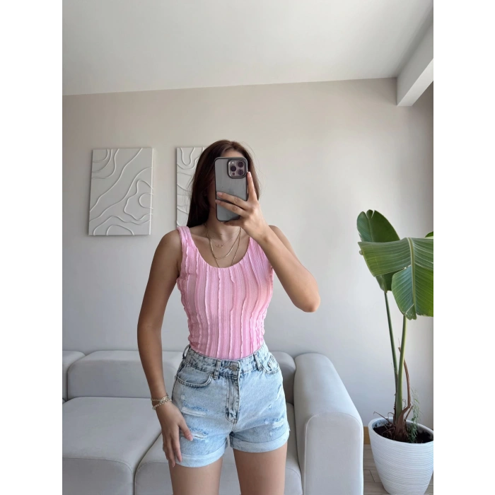 Fitilli Sırt Oval Crop - PEMBE