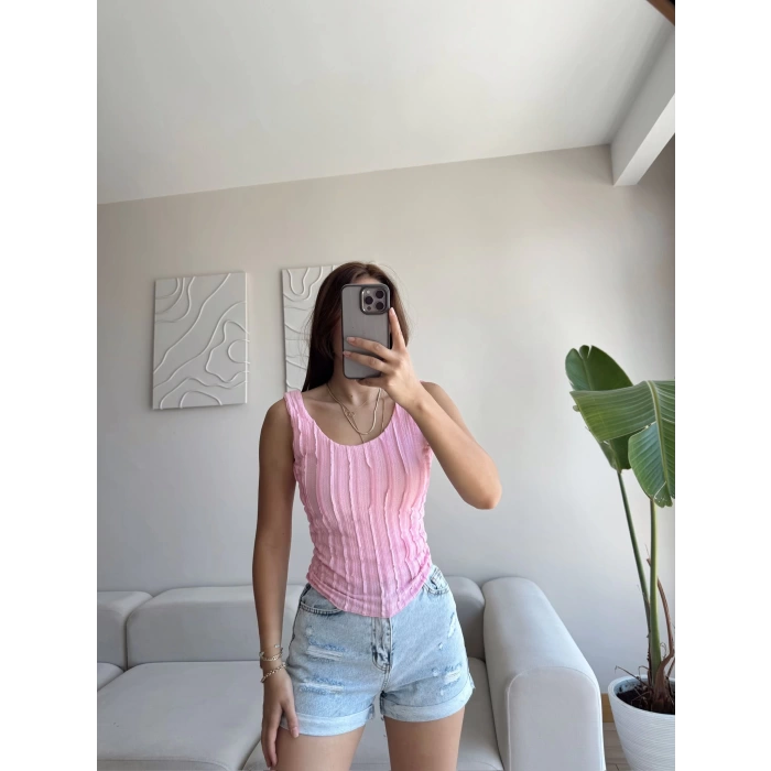 Fitilli Sırt Oval Crop - PEMBE