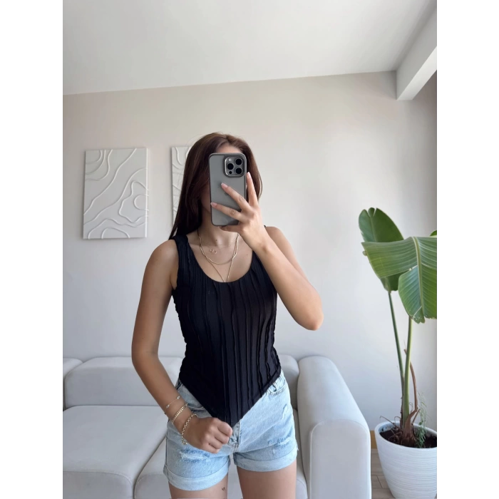 Fitilli Sırt Oval Crop - SİYAH