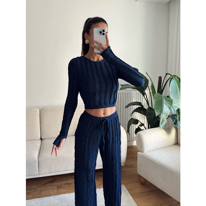 Fitilli Ters Dikiş İkili Takım - LACİVERT