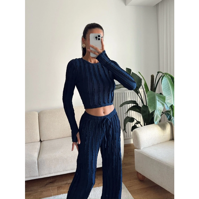 Fitilli Ters Dikiş İkili Takım - LACİVERT