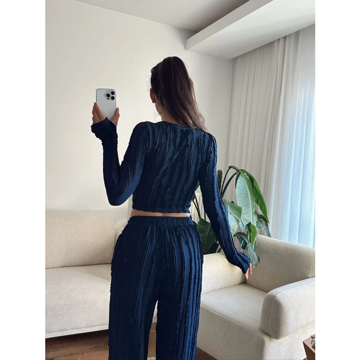 Fitilli Ters Dikiş İkili Takım - LACİVERT