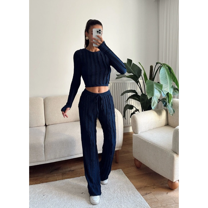 Fitilli Ters Dikiş İkili Takım - LACİVERT