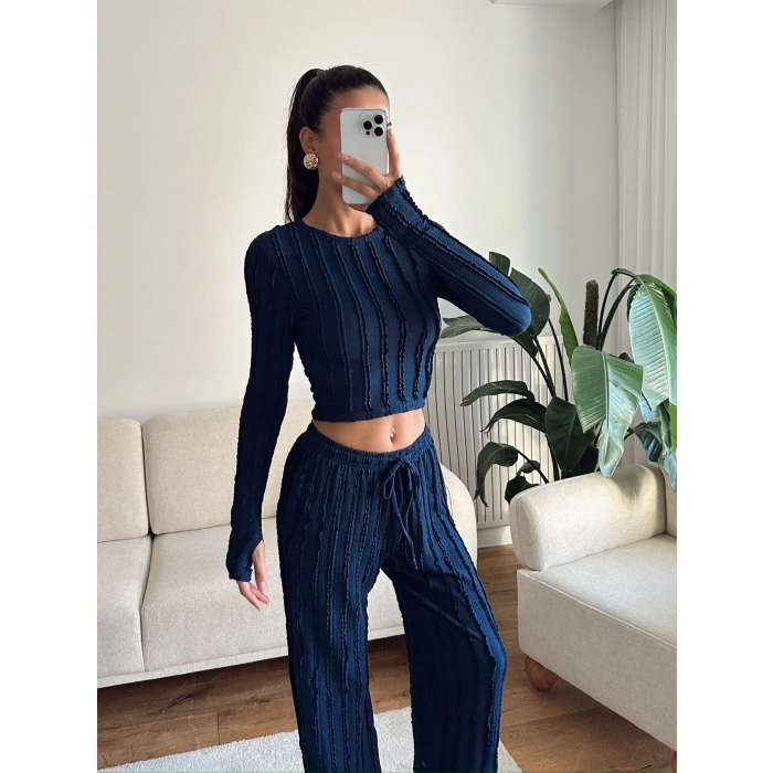 Fitilli Ters Dikiş İkili Takım - LACİVERT