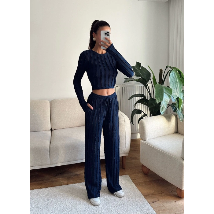 Fitilli Ters Dikiş İkili Takım - LACİVERT