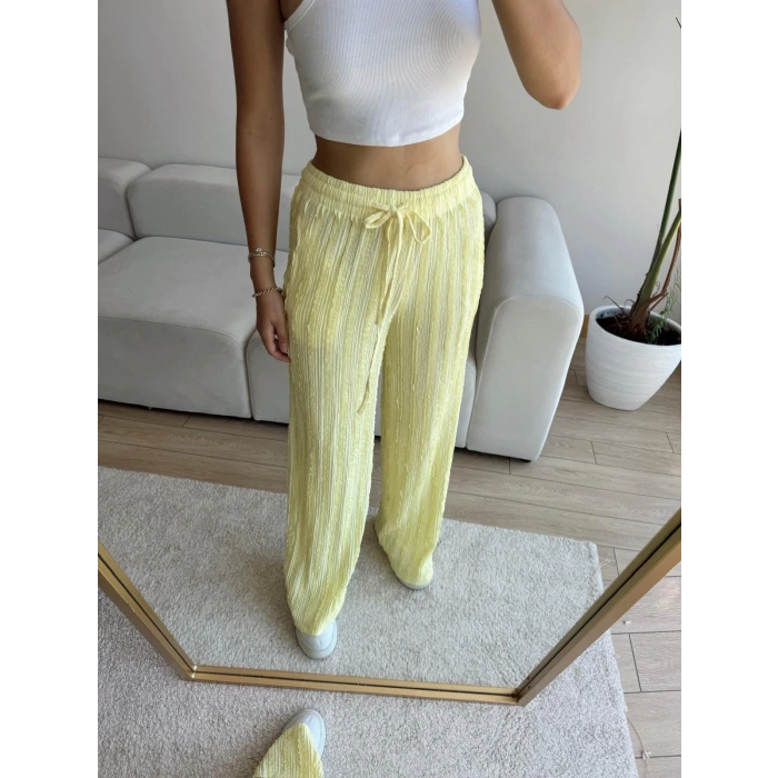 Fitilli Yüksek Bel Pantolon - SARI