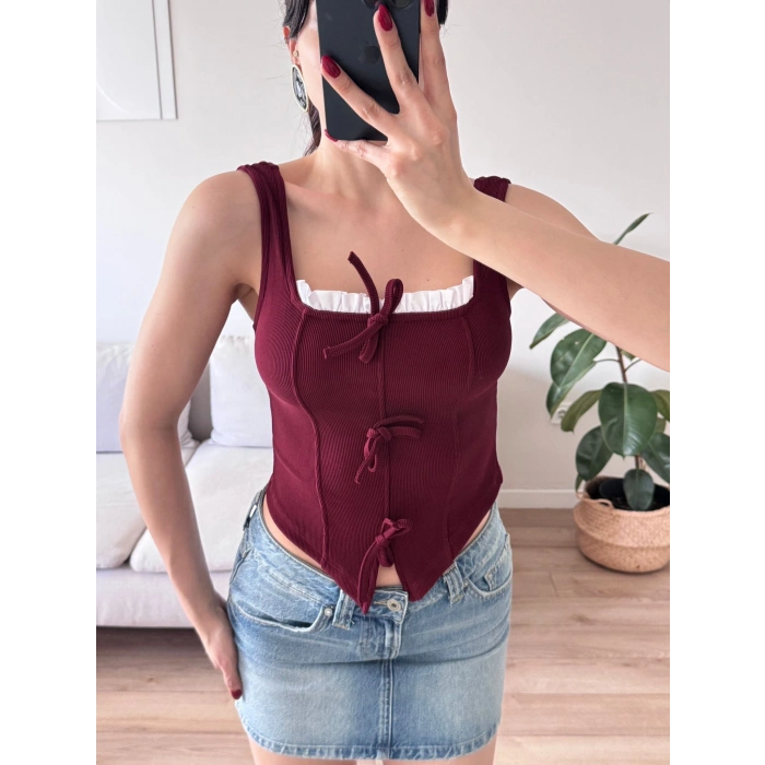 Fiyonklu Garnili Bluz - BORDO