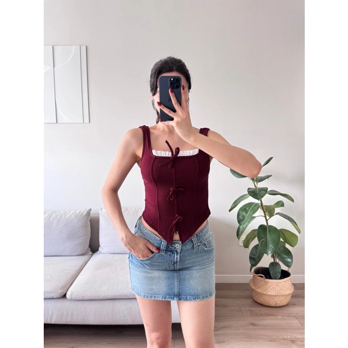 Fiyonklu Garnili Bluz - BORDO