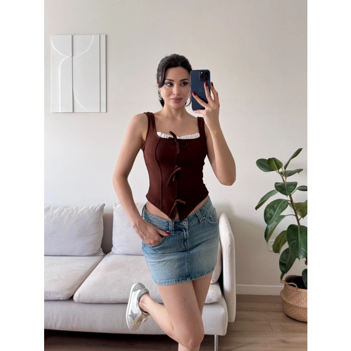 Fiyonklu Garnili Bluz - KAHVE