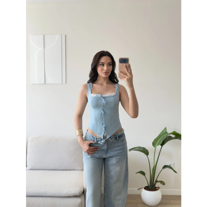 Fiyonklu Garnili Bluz - MAVİ
