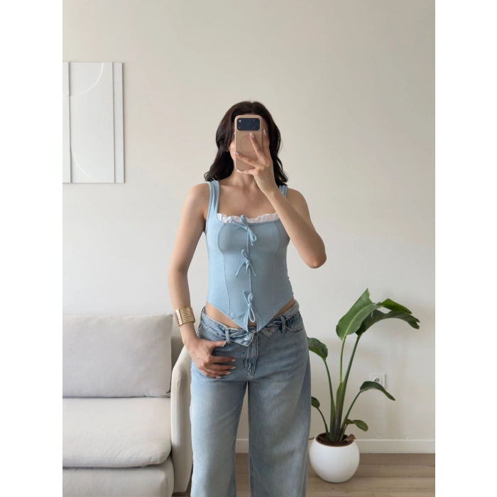 Fiyonklu Garnili Bluz - MAVİ
