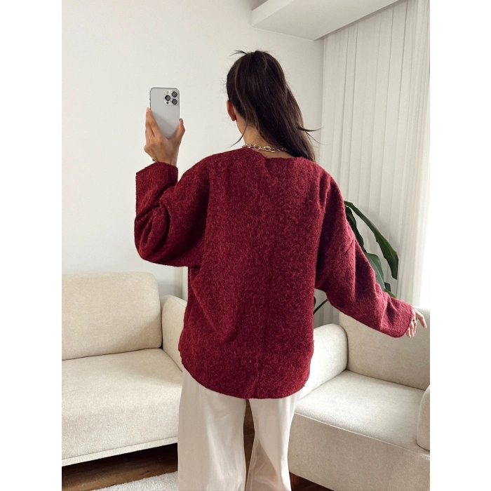 Fiyonklu Kırçıllı Ceket - BORDO