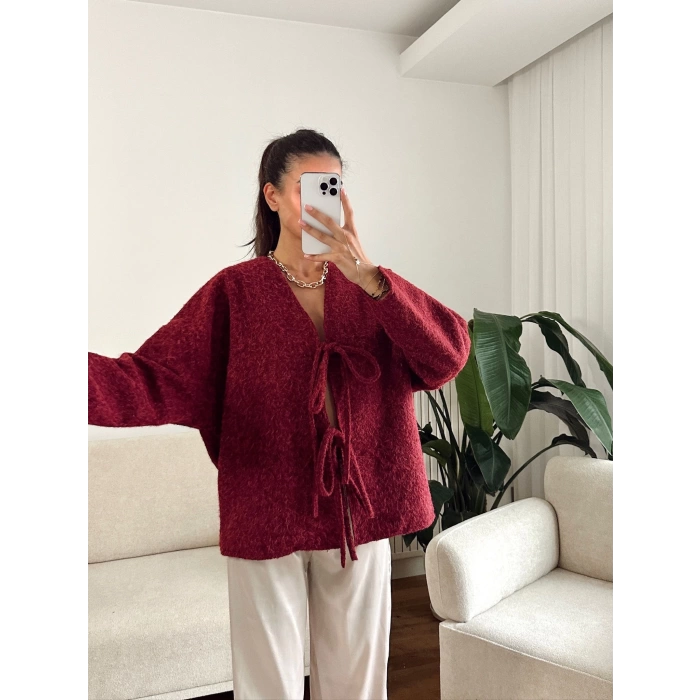 Fiyonklu Kırçıllı Ceket - BORDO