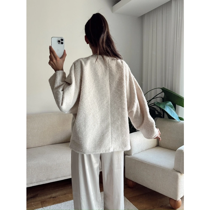 Fiyonklu Kırçıllı Ceket - BEJ