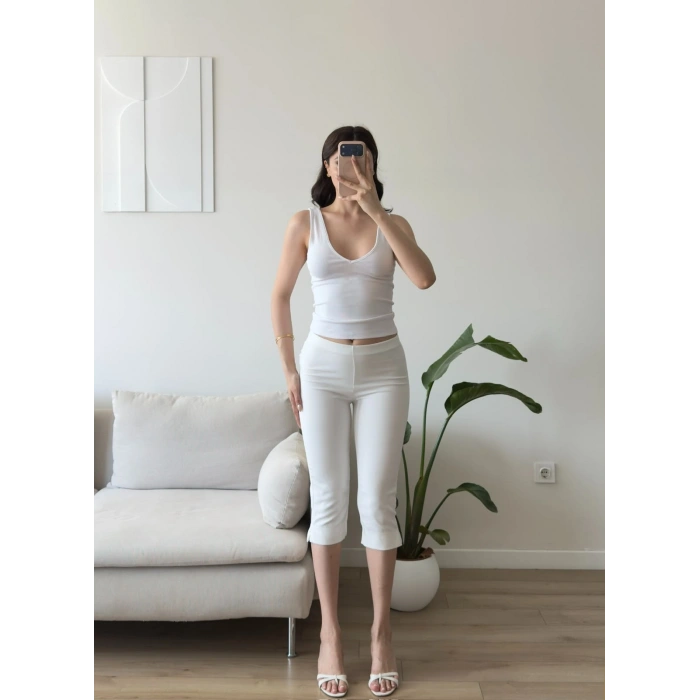 Flare Capri Pantolon - BEYAZ
