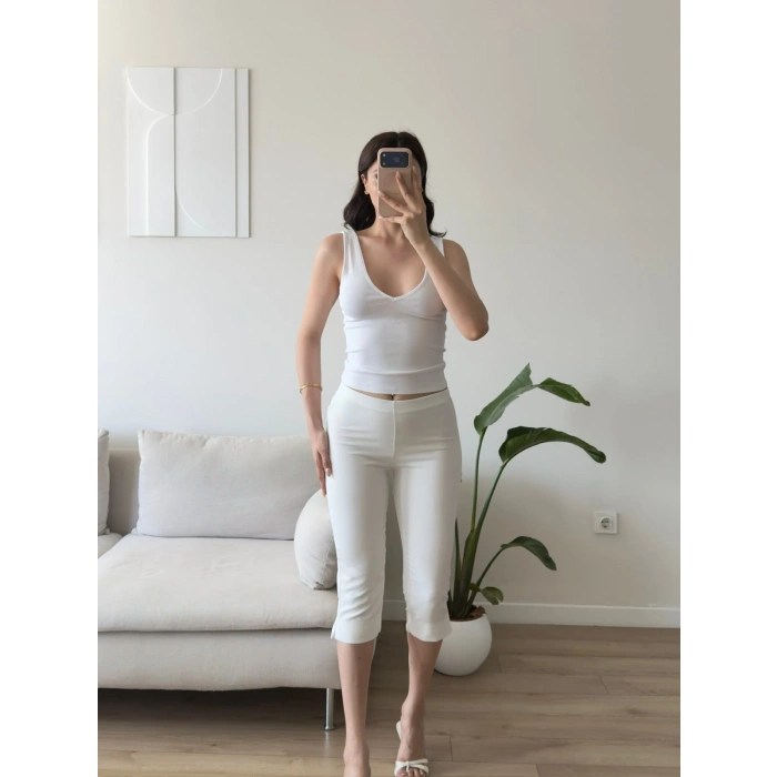 Flare Capri Pantolon - BEYAZ
