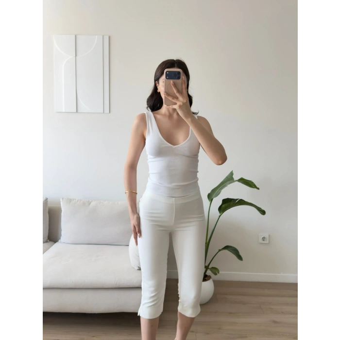Flare Capri Pantolon - BEYAZ