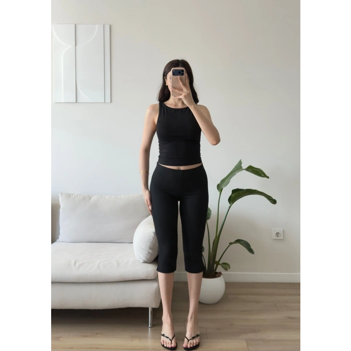 Flare Capri Pantolon - SİYAH