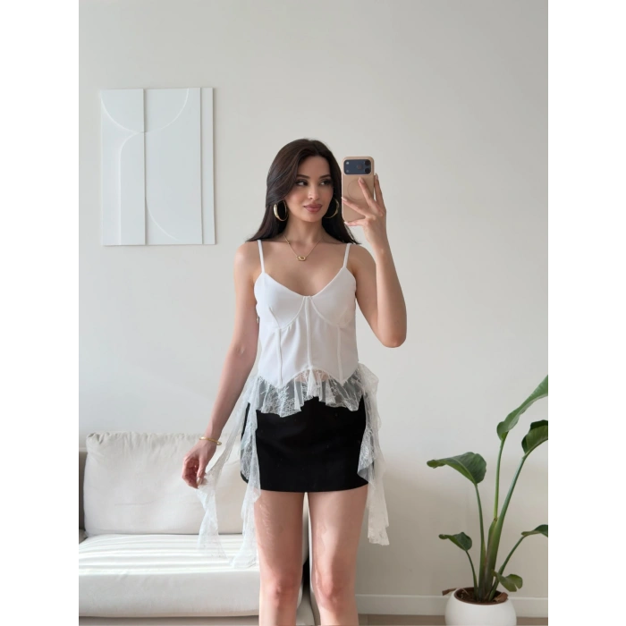 Floral Dantel Korse Büstiyer - BEYAZ