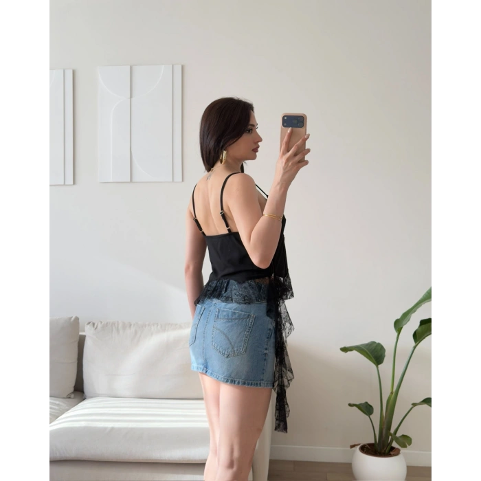 Floral Dantel Korse Büstiyer - SİYAH