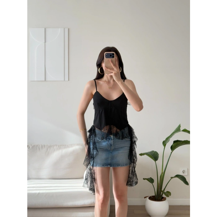 Floral Dantel Korse Büstiyer - SİYAH