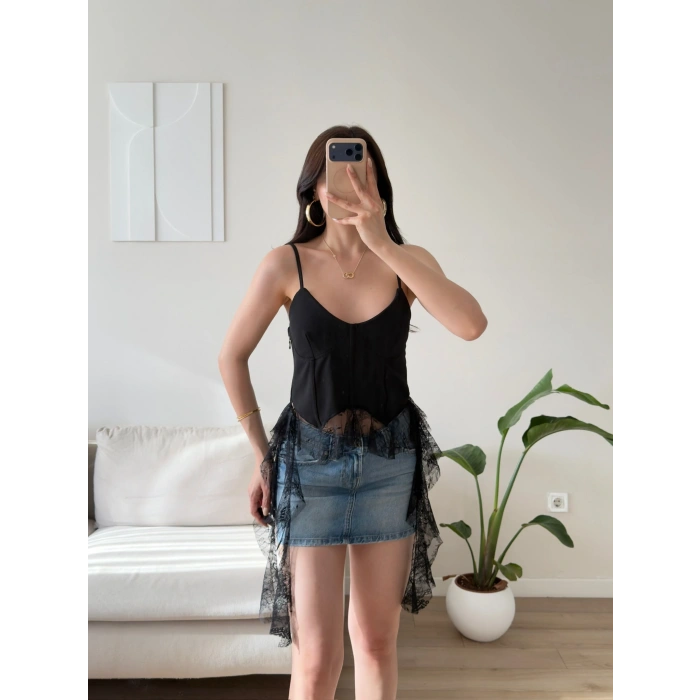 Floral Dantel Korse Büstiyer - SİYAH