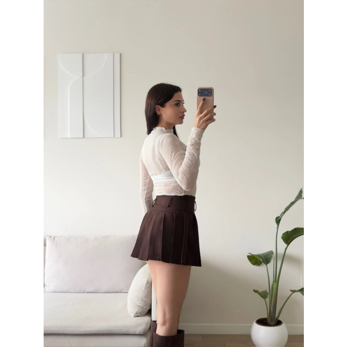 Floral Desen Tül Bluz - BEYAZ