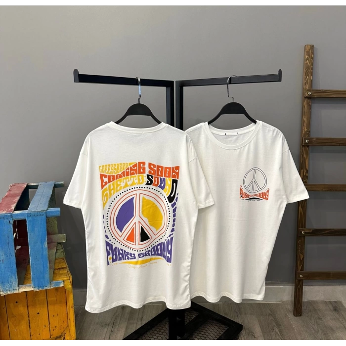 Funky Groovy Unisex Oversize T-shirt-BEYAZ
