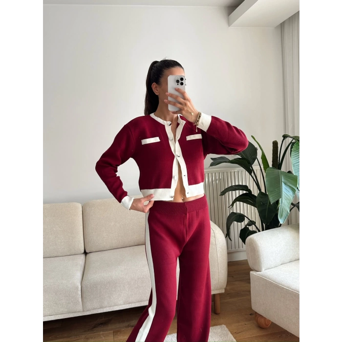 Garnili Bomber Crop & Pantolon Takım - BORDO