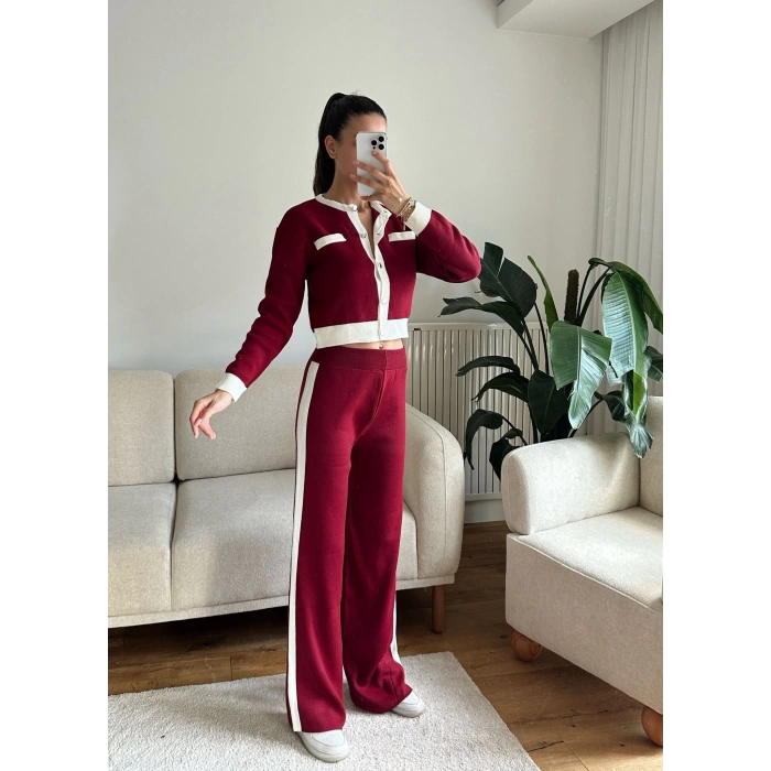 Garnili Bomber Crop & Pantolon Takım - BORDO