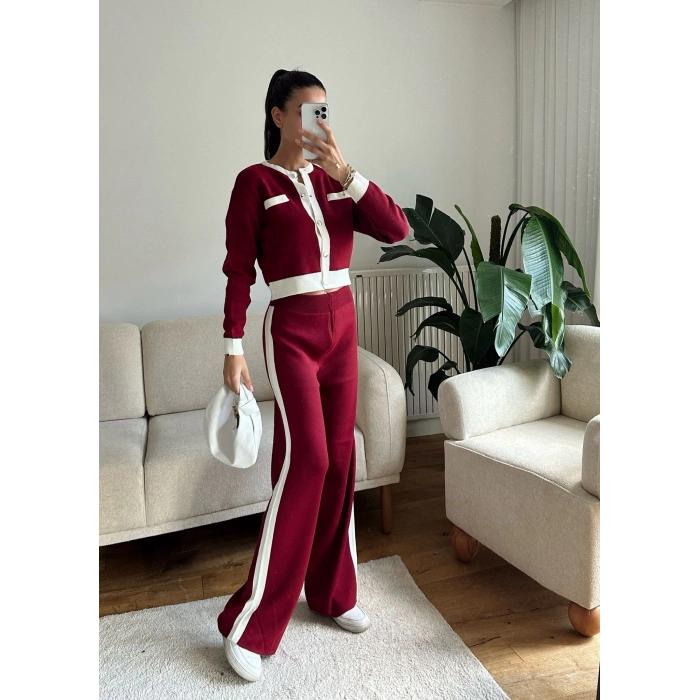 Garnili Bomber Crop & Pantolon Takım - BORDO