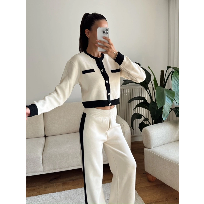 Garnili Bomber Crop & Pantolon Takım - EKRU