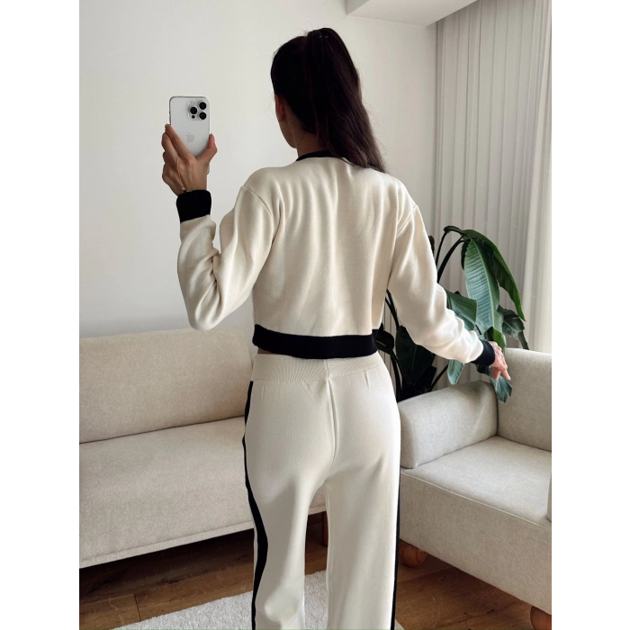 Garnili Bomber Crop & Pantolon Takım - EKRU
