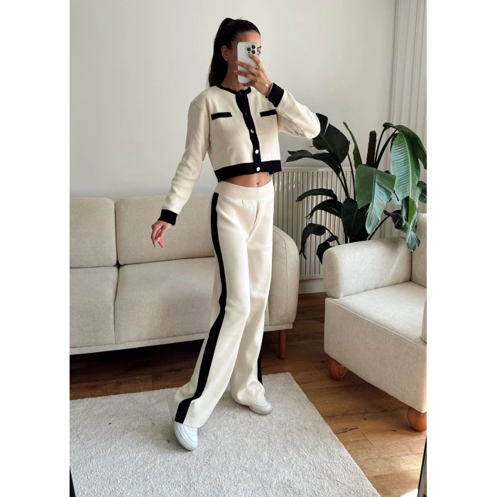 Garnili Bomber Crop & Pantolon Takım - EKRU