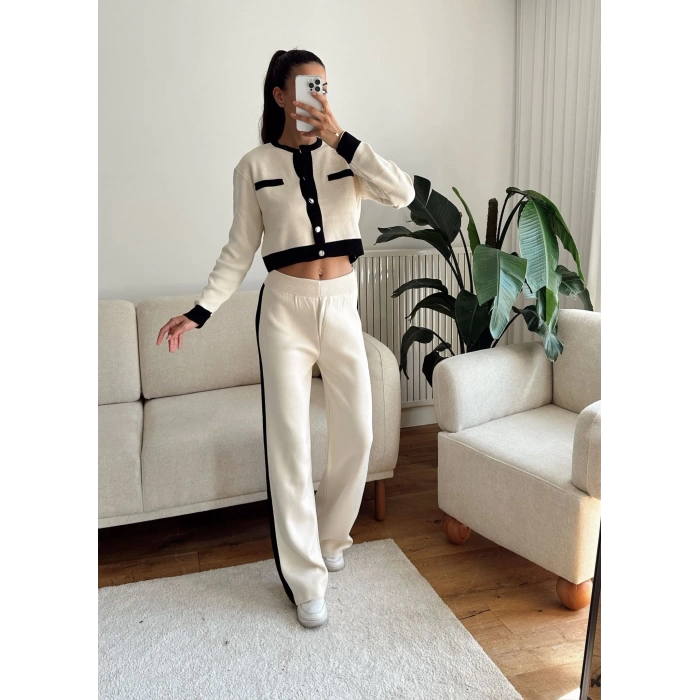 Garnili Bomber Crop & Pantolon Takım - EKRU