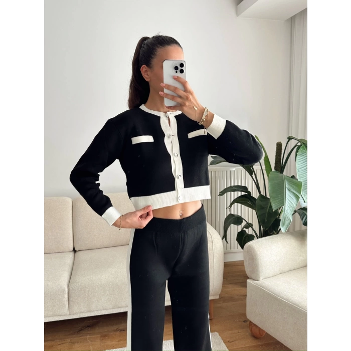 Garnili Bomber Crop & Pantolon Takım - SİYAH