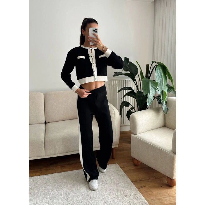 Garnili Bomber Crop & Pantolon Takım - SİYAH