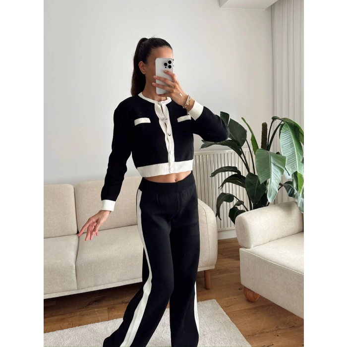 Garnili Bomber Crop & Pantolon Takım - SİYAH