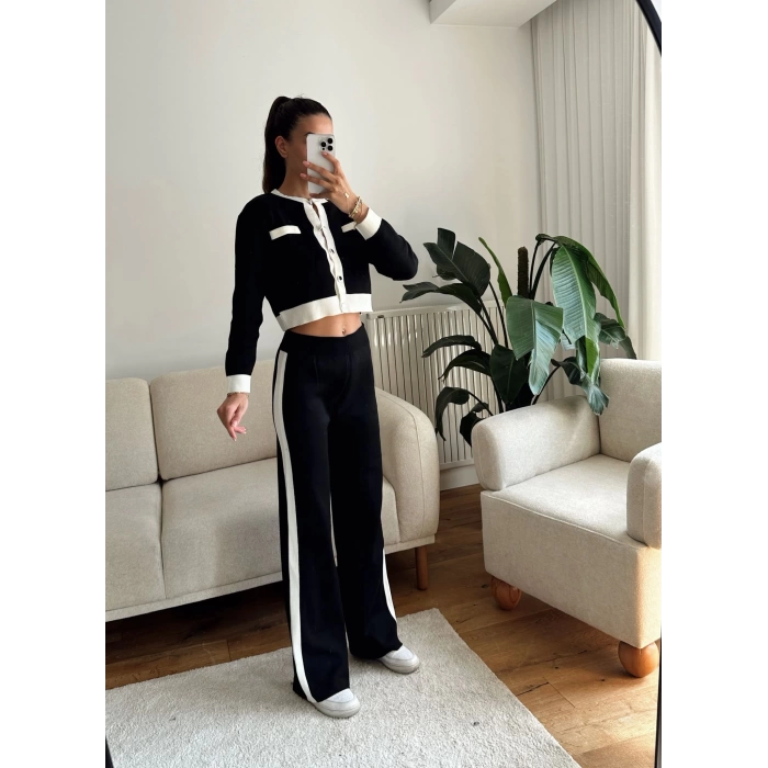 Garnili Bomber Crop & Pantolon Takım - SİYAH