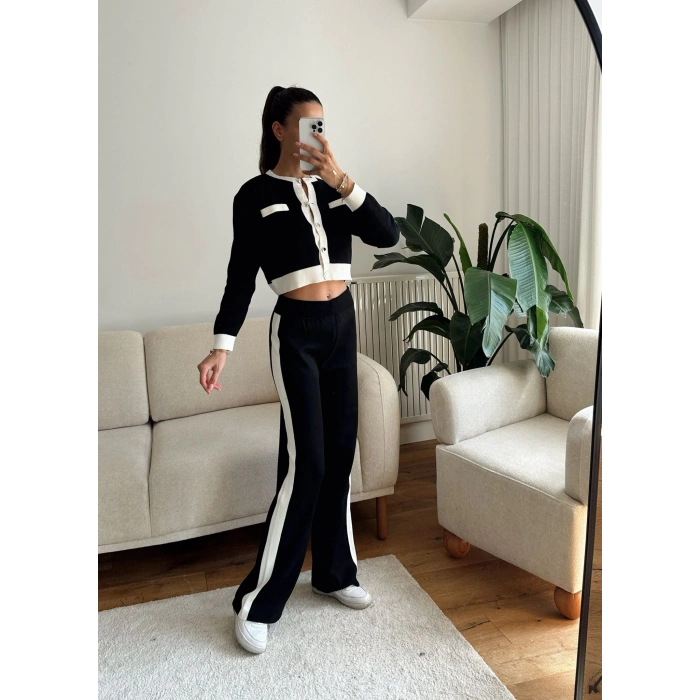Garnili Bomber Crop & Pantolon Takım - SİYAH