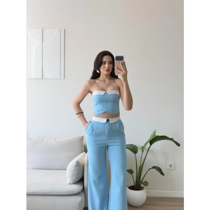 Garnili Straplez İkili Takım - MAVİ