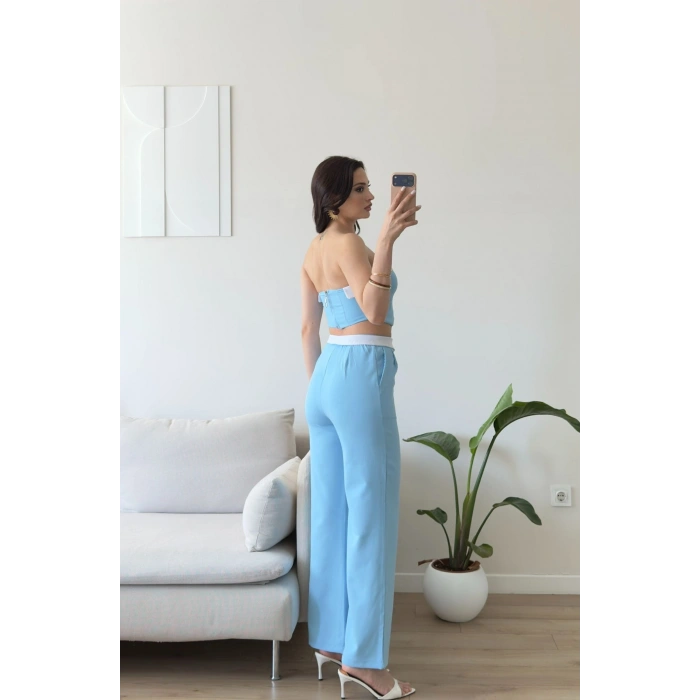 Garnili Straplez İkili Takım - MAVİ