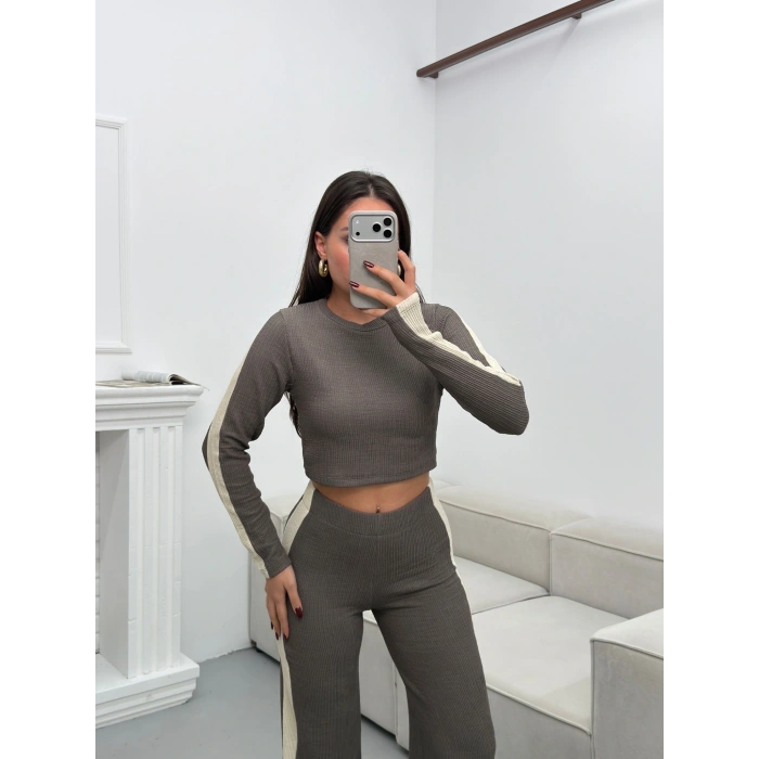 Garnili Triko Pantolon Takım - GRİ