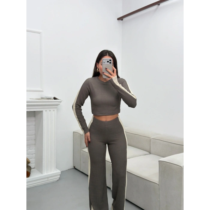 Garnili Triko Pantolon Takım - GRİ